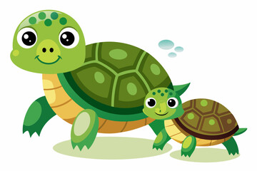 Naklejka premium Cartoon Illustration of a Mother Turtle and her Baby