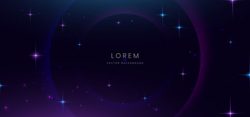 Obraz premium Abstract technology futuristic glowing circle blue and pink with lighting effect and sparkle on dark blue background.