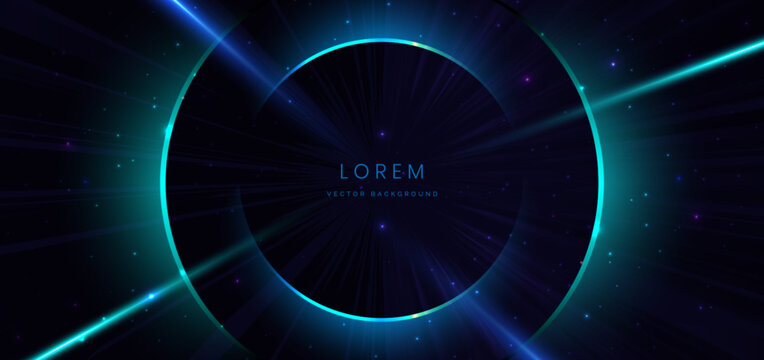 Abstract technology futuristic circles neon glowing blue lighting effect on black background.