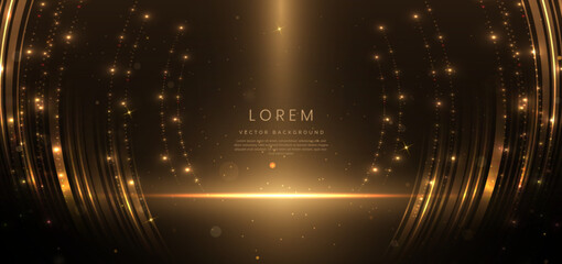 Abstract elegant gold glowing line with lighting effect sparkle on black background. Template premium award design.