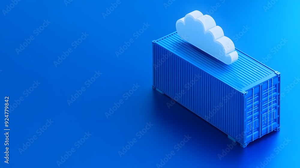 Poster 3d illustration of shipping container with cloud icon representing cloud computing, technology, and 