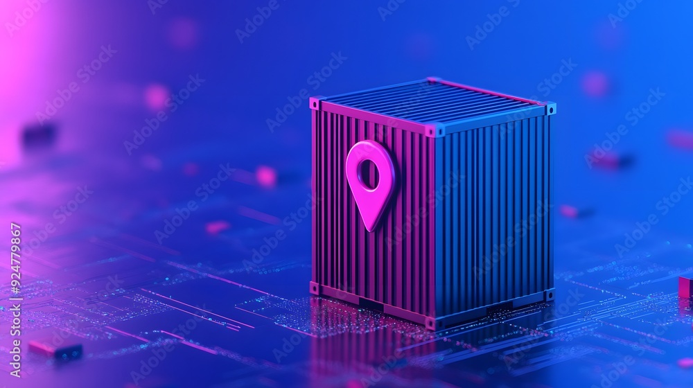 Aufkleber 3d render of a cargo container with a geolocation pin symbol on top, representing global logistics a