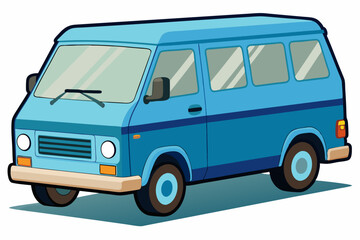 Cartoon illustration of a blue van with a white background