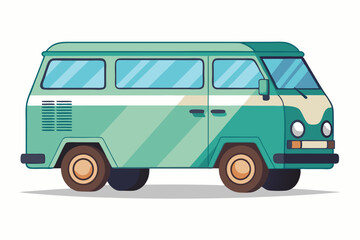 Cartoon Illustration of a Green Vintage Camper Van