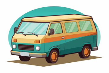Vintage Teal and Yellow Van with Circular Background