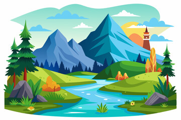 A Winding River Flows Through A Mountain Valley