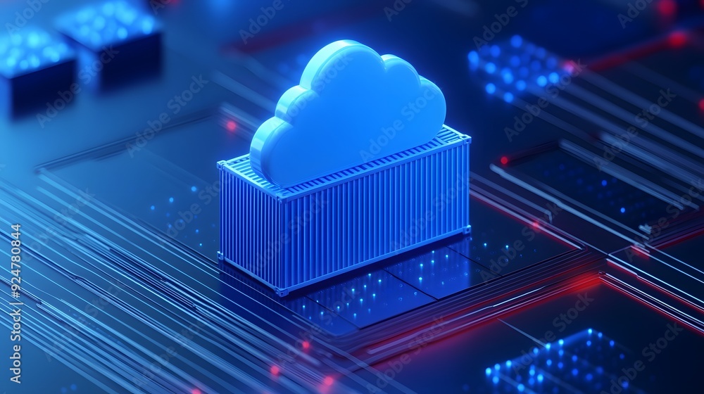 Poster a 3d rendering of a cloud computing concept with a digital cloud icon and circuits symbolizing data 