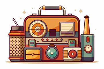 Obraz premium Retro Audio Equipment Set with a Vintage Radio, Speaker, and Boombox