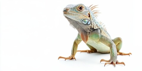 Obraz premium Adorable Iguana Portrait on White: A Conceptual Celebration of Pet Exoticism and Natural Beauty, single element, single object, material, vector material, illustration