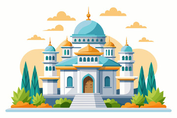 Fototapeta premium A Grand Mosque with Golden Domes and Minarets