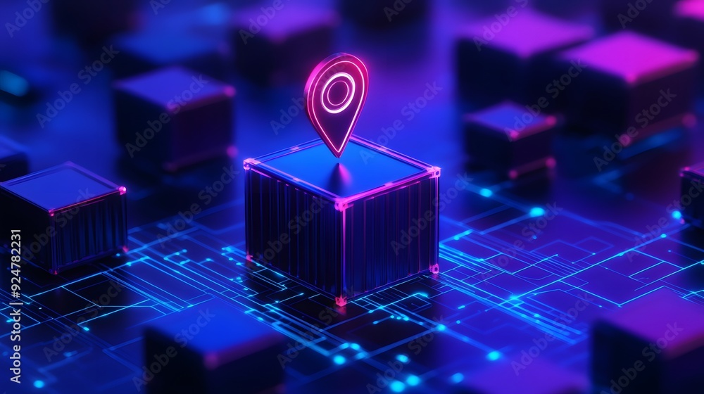 Aufkleber abstract 3d render of gps pin on digital circuit board, showcasing technology and connectivity in a 