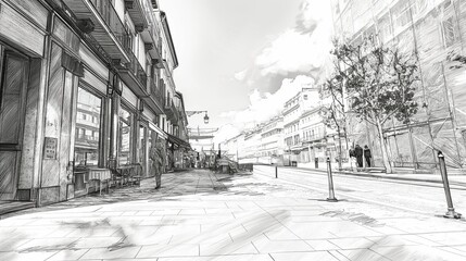 Fototapeta premium A sketch and line art effect on a photograph, converting it into a black and white pencil sketch, ideal for artistic reinterpretations or graphic illustrations.