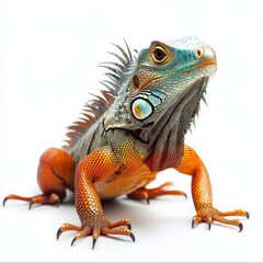 Obraz premium Adorable Iguana Portrait on White: A Conceptual Celebration of Pet Exoticism and Natural Beauty, single element, single object, material, vector material, illustration