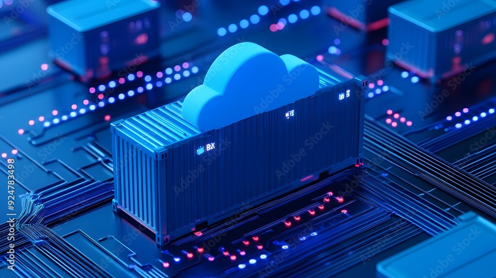 Poster cloud computing and data storage concept with futuristic digital technology and server infrastructur