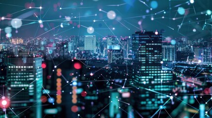 Cityscape Illuminated by Network Connections