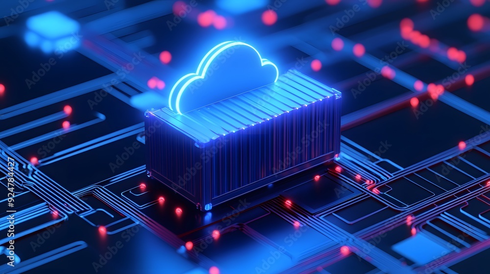 Poster digital cloud computing concept with glowing blue cloud and data connections. future technology and 