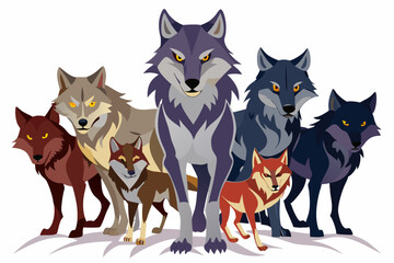 Obraz premium A Pack of Six Wolves with Fierce Expressions