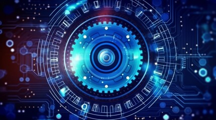 Obraz premium A blue and red circle with a gear in the middle