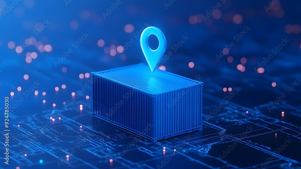 Aufkleber digital illustration of a cargo container with geolocation pin, representing logistics and global sh