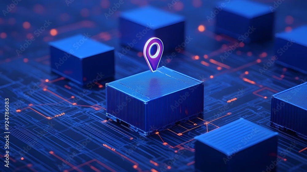 Aufkleber digital logistics concept with technologically advanced boxes and a location pin symbolizing trackin