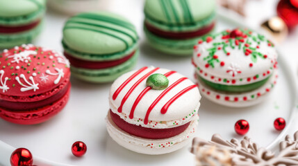 Fototapeta premium Christmas Macarons on White Plate