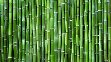 Green Bamboo Wall Background, Texture. Detail Of Asian Plants Grove. Vertical Pattern