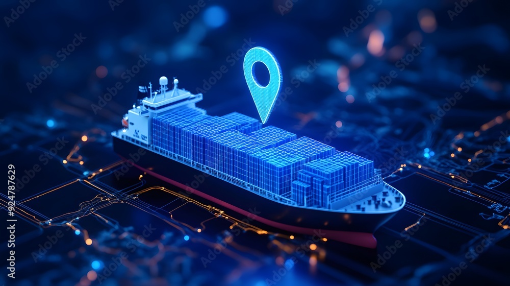 Aufkleber digital representation of container ship with gps tracking for logistics and global shipping solutio