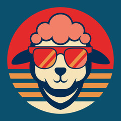 Vintage retro sunset with sheep face silhouette vector illustration, graphics elements for trendy t-shirt