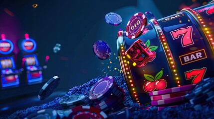 A luxurious casino interior, vibrant lights, elegant decor, high-end slot machines