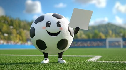 Obraz premium A soccer ball character proudly holding a vote ballot, symbolizing the importance of making choices in sports.