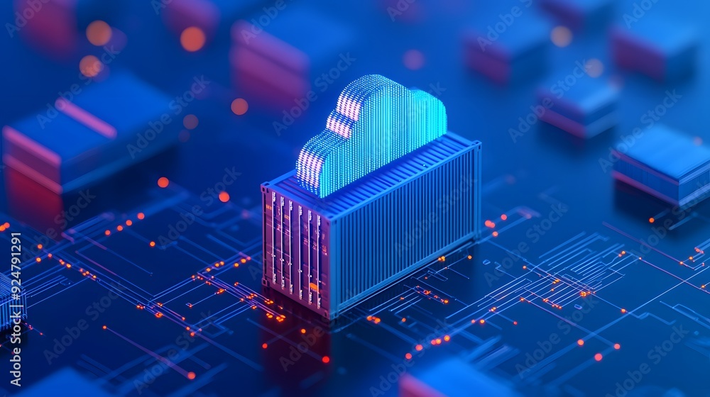 Poster futuristic cloud server illustration representing cloud computing technology and data storage with v