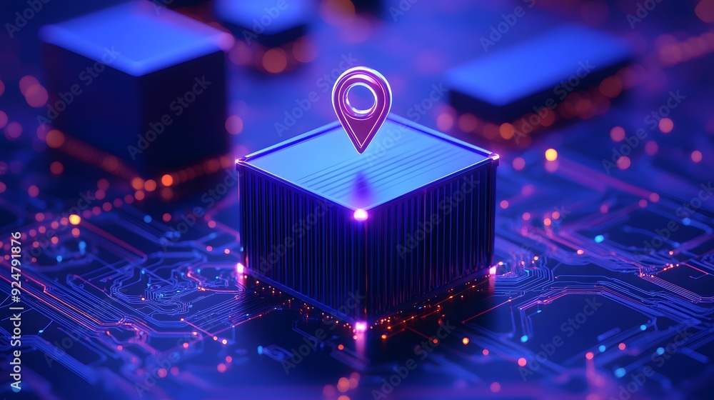 Aufkleber futuristic concept of location pin on a digital circuit board, representing gps and technology innov