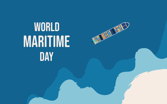 World Maritime Day. Vector illustration of a ship in the middle of the sea, as a banner or template for world maritime day. Holiday concept. Template for background, banner, card, poster with text ins - Powered by Adobe