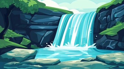 An enchanted waterfall cascading into an abstract pool