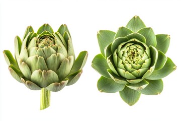 Obraz premium Beautiful artichokes in vibrant green colors. These fresh vegetables are perfect for healthy dishes. Nature’s design is stunning and appetizing. Generative AI