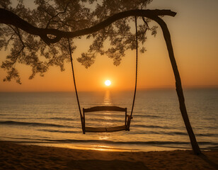 swing at sunset, swing on the beach