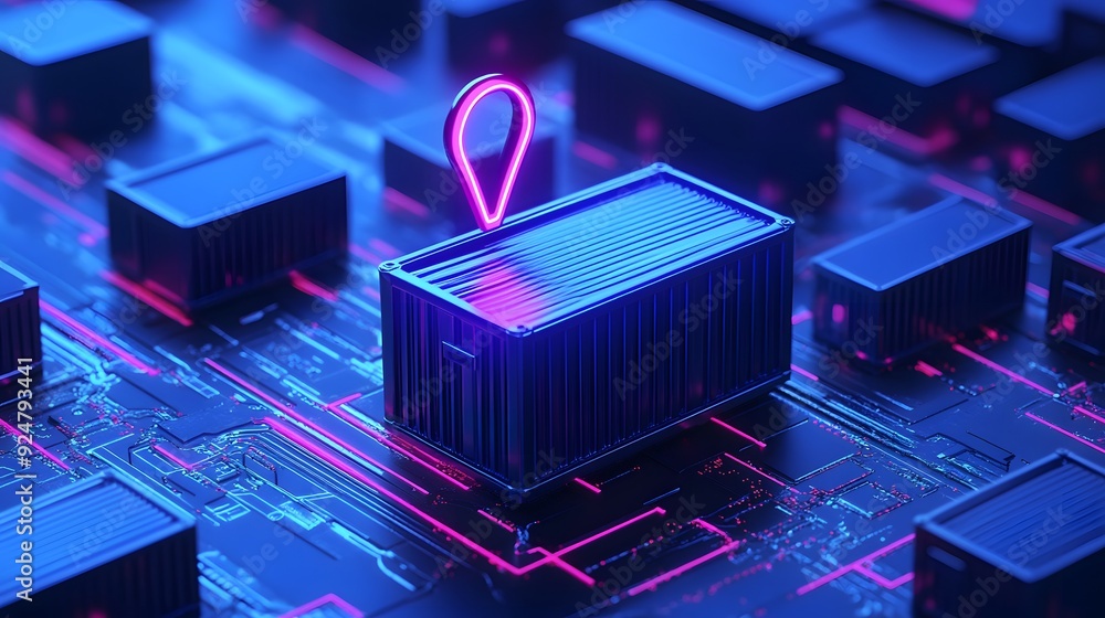 Poster futuristic digital container concept representing data storage and technology innovation with a brig