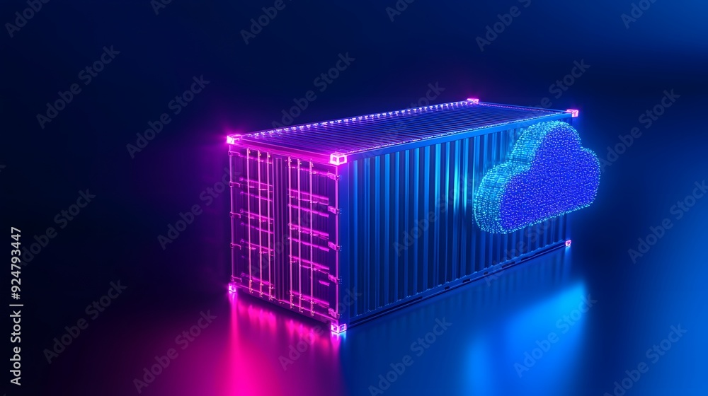 Aufkleber futuristic digital container with cloud symbol, highlighting the concept of cloud computing and data