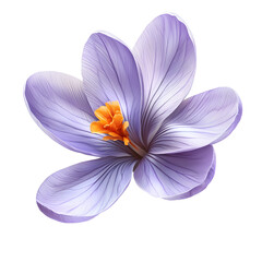 Delicate Saffron Crocus Bloom Isolated on Plain White Transparent Background PNG