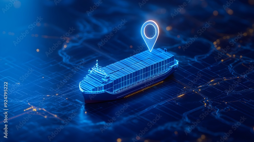 Aufkleber futuristic digital representation of global shipping logistics with a container ship hologram and lo