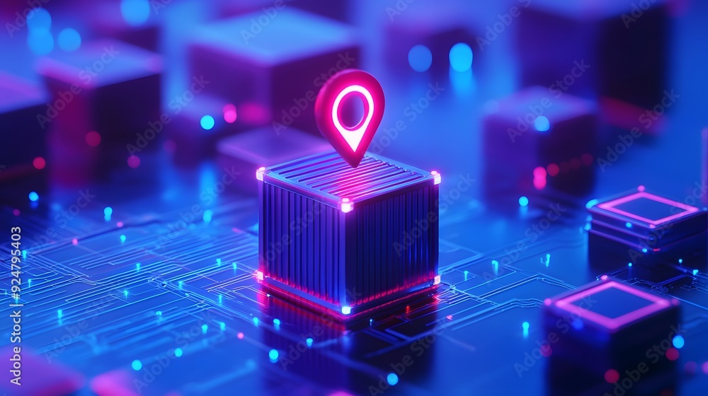 Aufkleber futuristic digital technology concept with neon light icons and circuit board representing gps and d