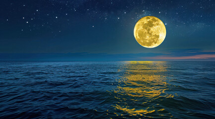 Full Moon Over the Calm Sea