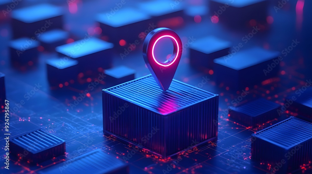 Aufkleber futuristic gps pin on a digital map with neon lights, representing location tracking and navigation 