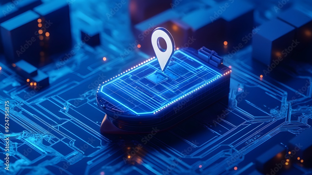 Aufkleber futuristic gps navigation system concept on electronic circuit, showcasing innovation in technology 
