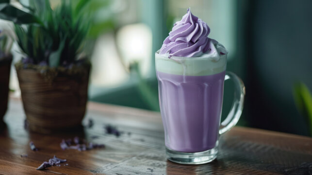 Purple Ube Matcha Latte With Whipped Cream