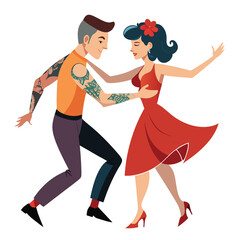 Man with Tattoos Dancing with a Woman Against a White Background Artwork