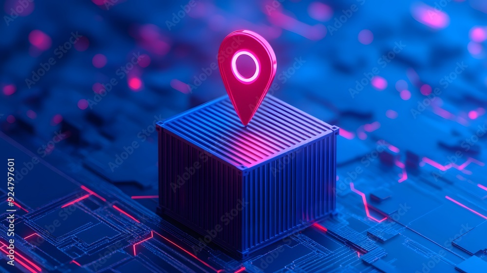 Poster futuristic technology concept with location pin on a digital grid, symbolizing data, connectivity, a