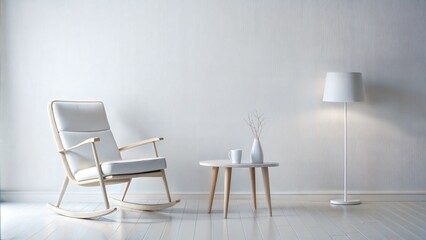 Rocking chair in a bright room with a floor lamp

