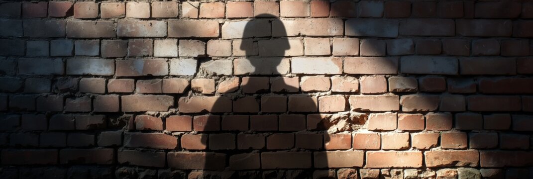 Shadow of a soldier cast on a cracked brick wall, capturing a dramatic and introspective moment that reflects inner battles and strength.
