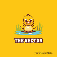Fototapeta premium Cute duck mascot, vector, logo, character, cartoon, illustration, eps10